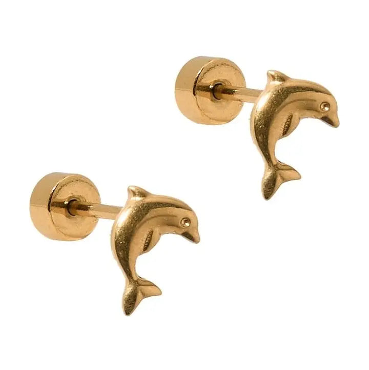 Screwback Stud Earrings - Dolphin Gold