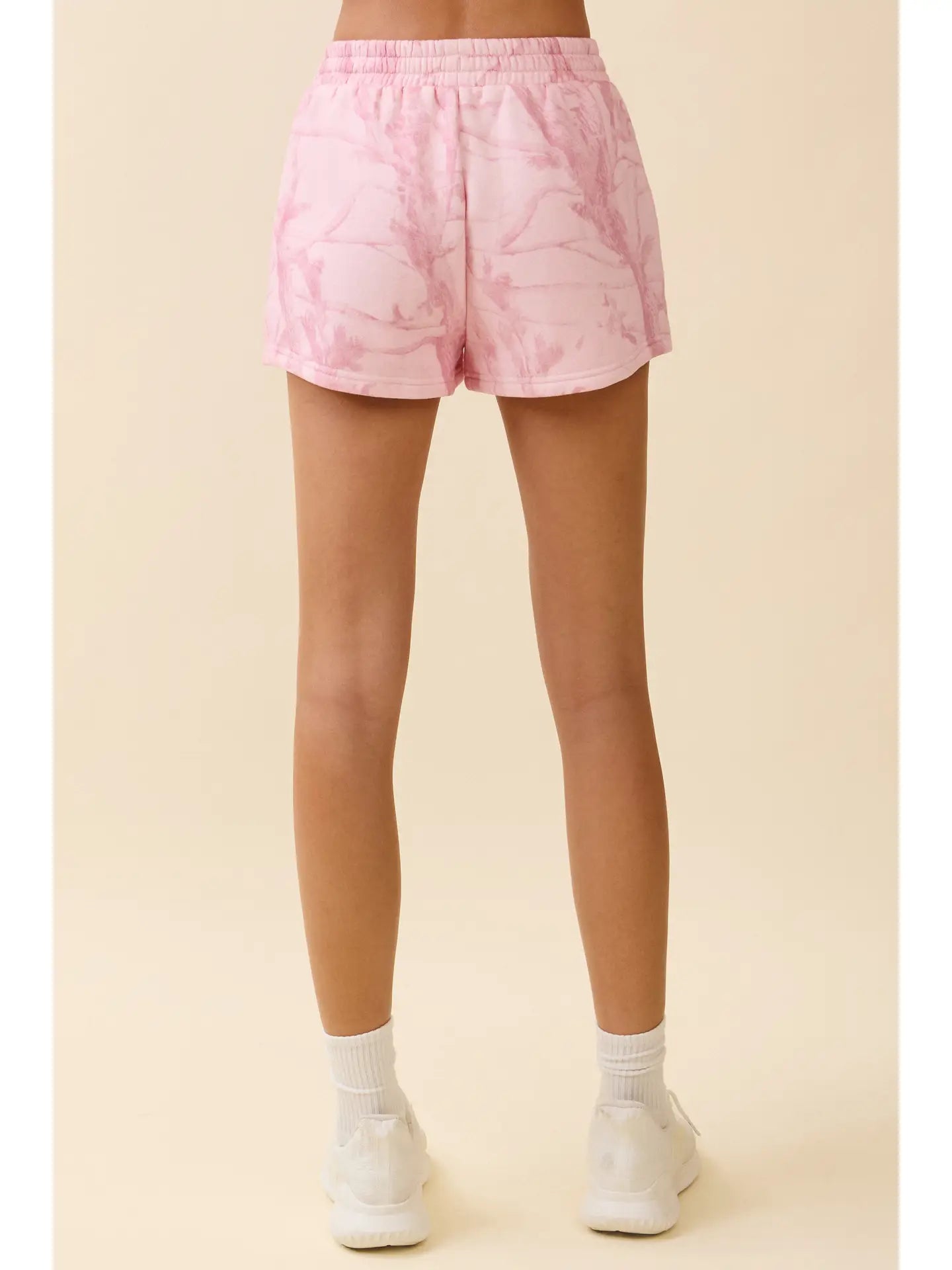 Pink Camouflage Print High Waisted Sweat Short