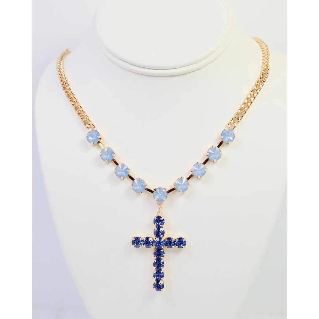 Richland Rhinestone Cross Necklace Sapphire