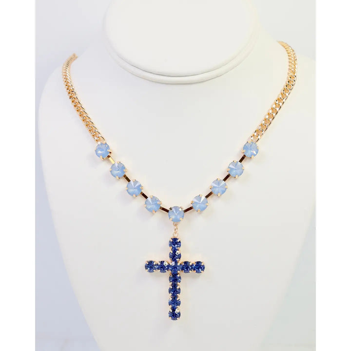 Richland Rhinestone Cross Necklace Sapphire