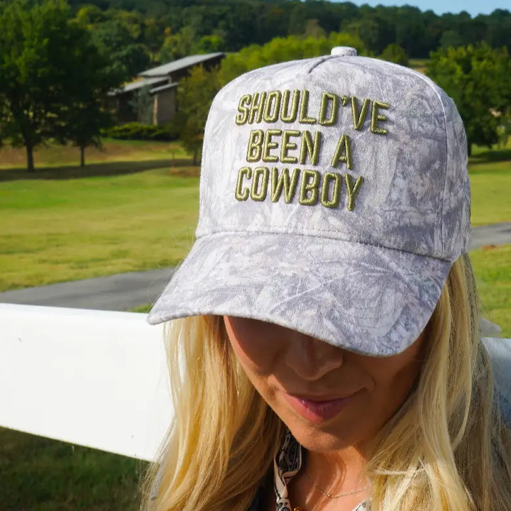 Should've Been A Cowboy - Washed Camo Trucker Hat