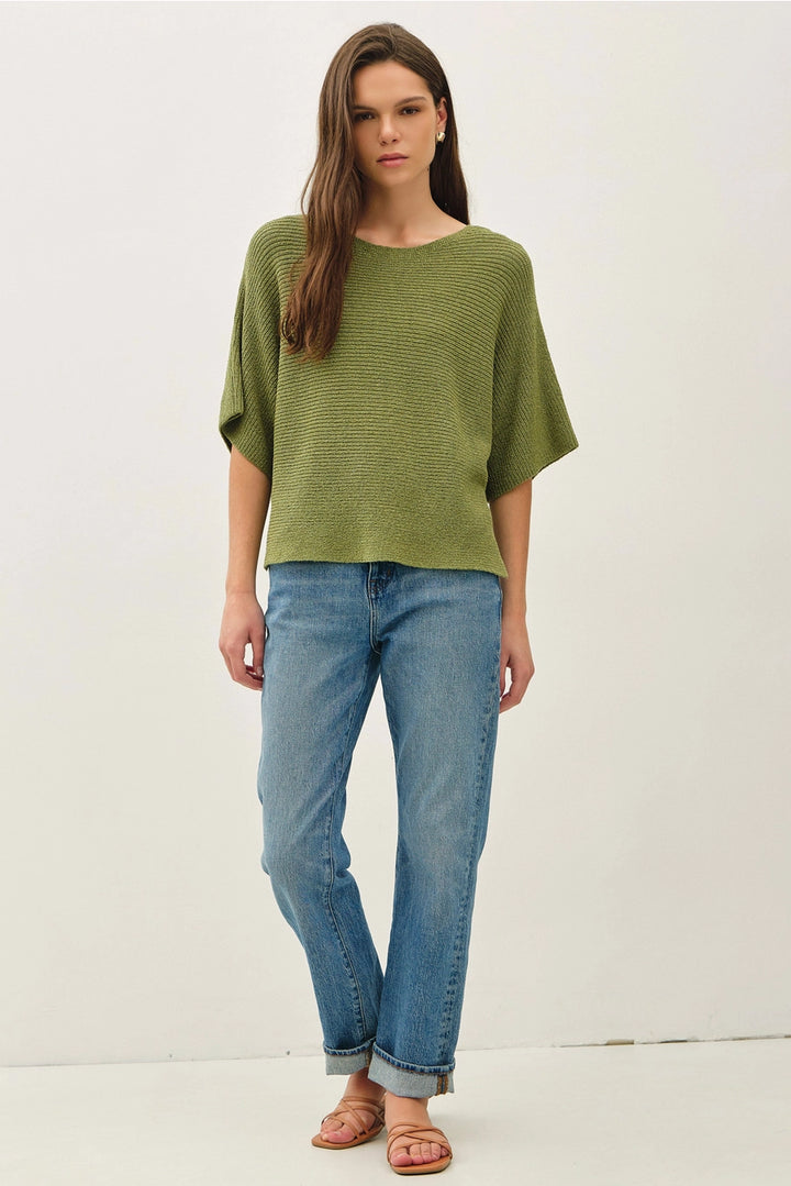 Fern Horizontal Ribbed Dolman Sweater Top