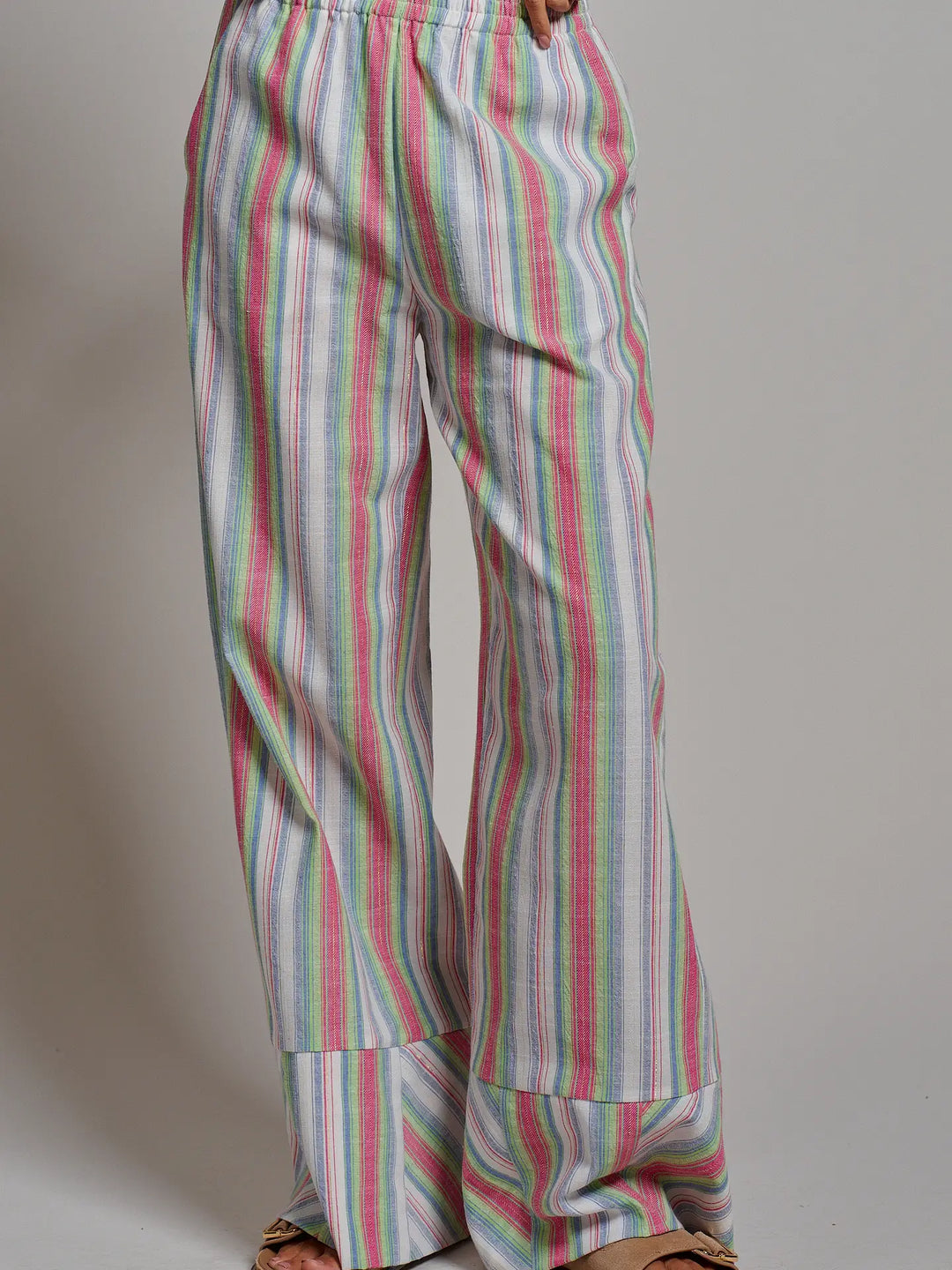 Striped Wide-Leg Cotton Blend Pants