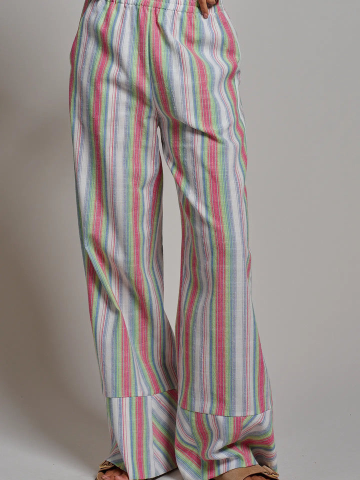 Striped Wide-Leg Cotton Blend Pants