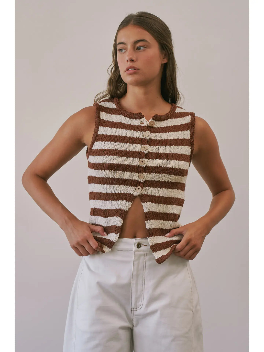 Veronica Cotton Contrast Striped Knit Vest