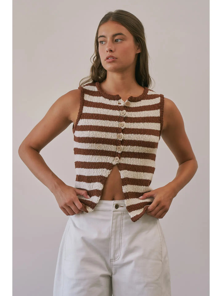 Veronica Cotton Contrast Striped Knit Vest