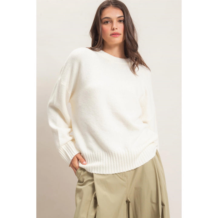 Cream Ribbed Crew Neck Sweater