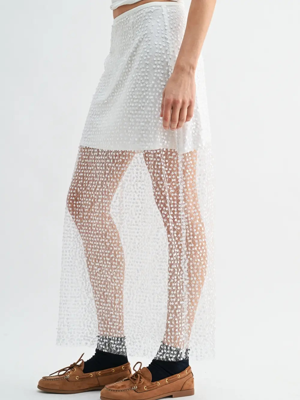 Sheer Sequin Layered Midi Skirt