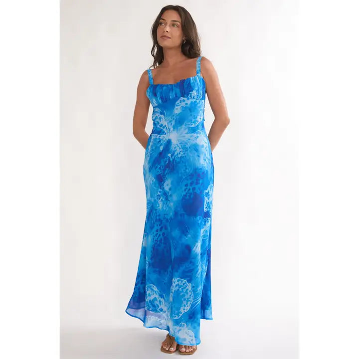 Vibrant Blue Mesh Maxi Dress