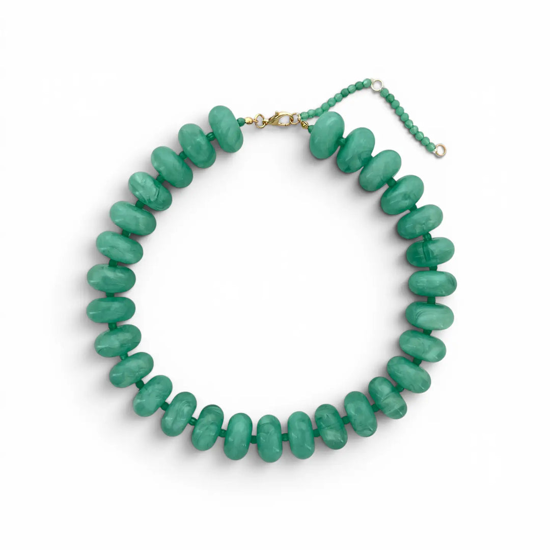 Jade Green 20mm Resin Rondelle Beaded Necklace