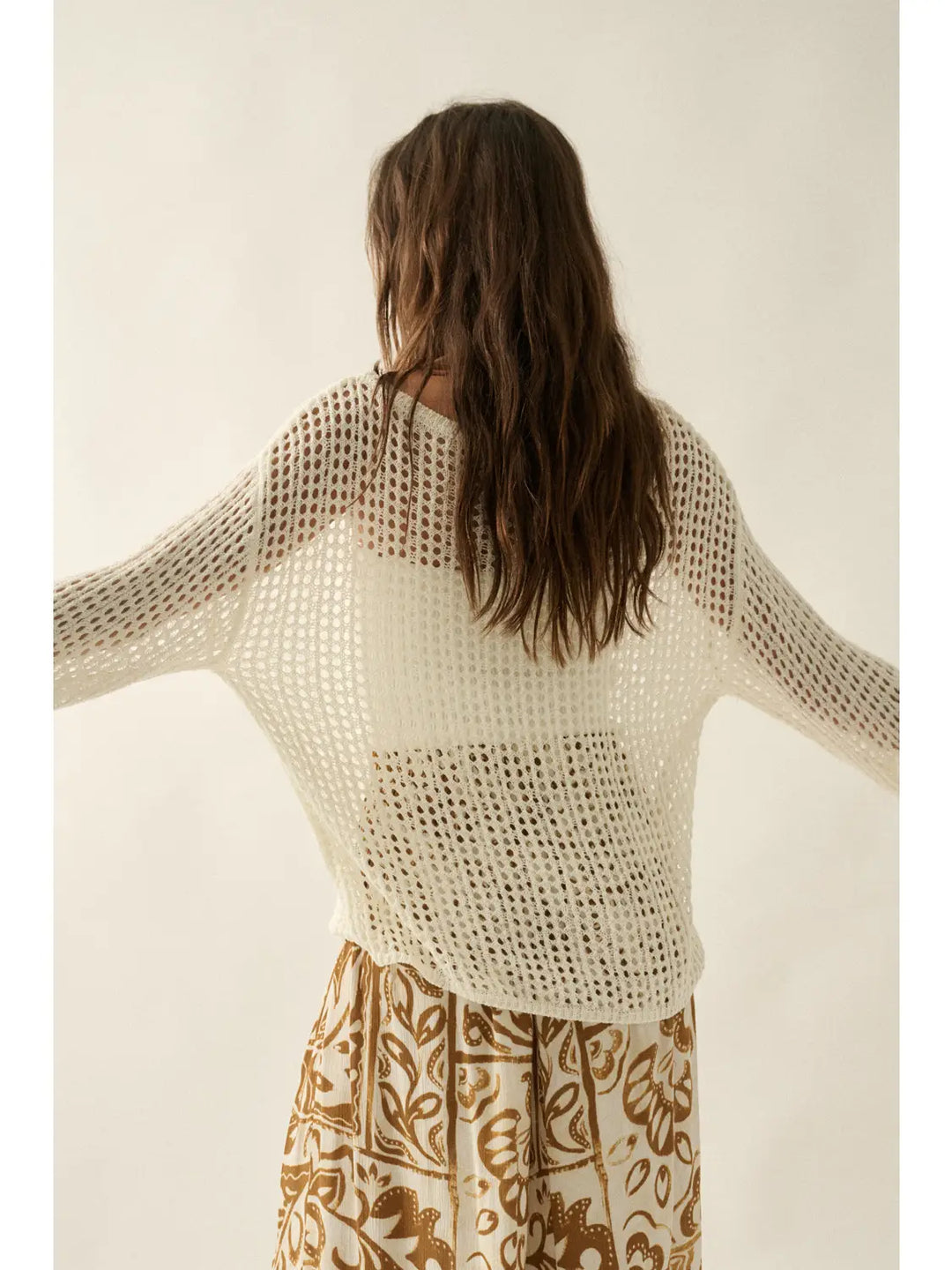 Open-Knit Crochet Sheer Loose-Fit Sweater