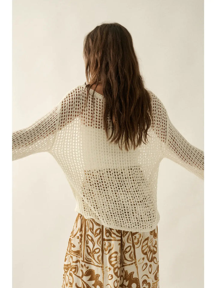 Open-Knit Crochet Sheer Loose-Fit Sweater