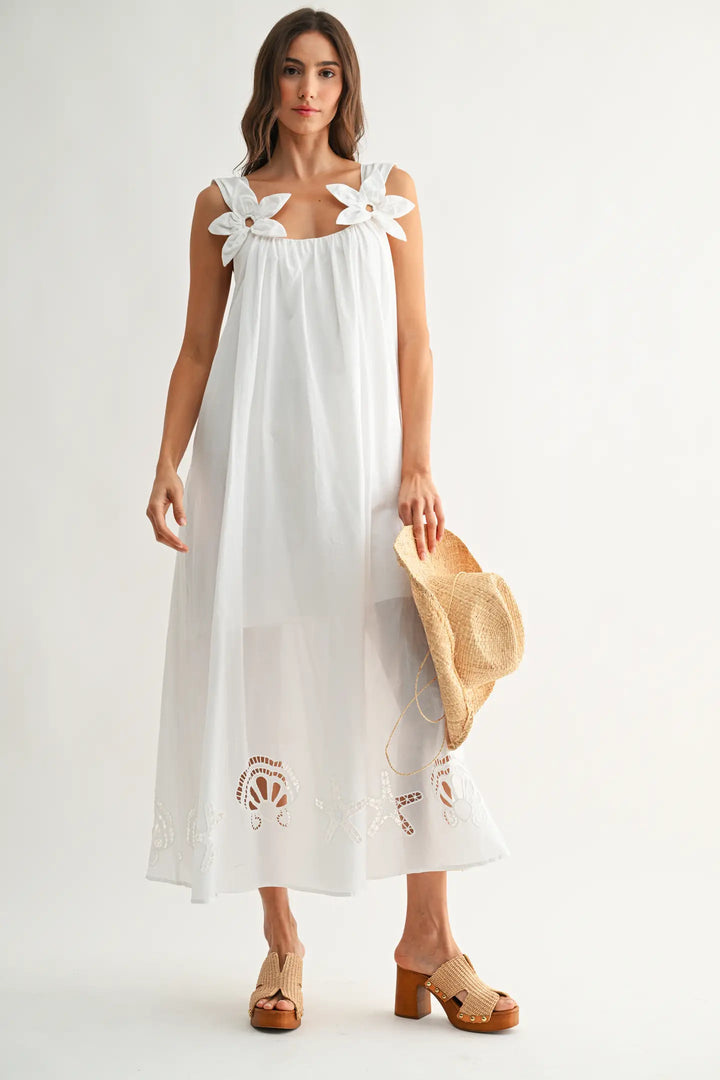 Embroidered Maxi Dress with Floral Shoulder Accents