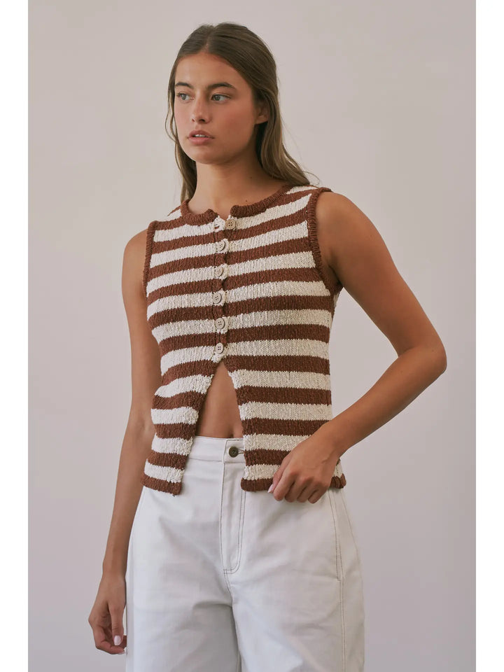 Veronica Cotton Contrast Striped Knit Vest
