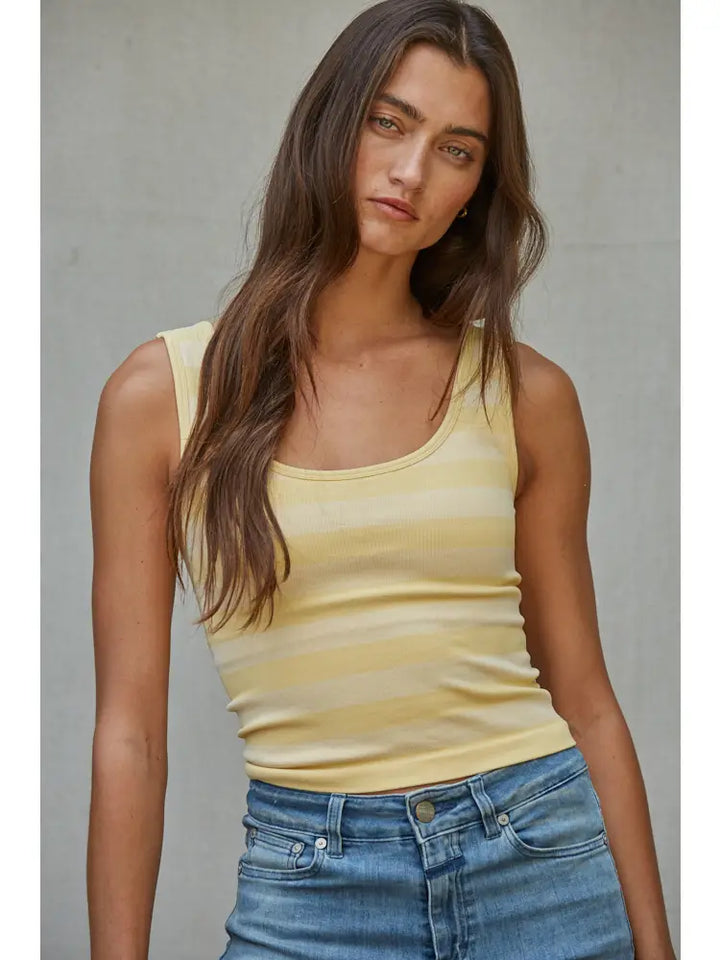 Butter Yellow Knit Striped Seamless Padded Tank Top