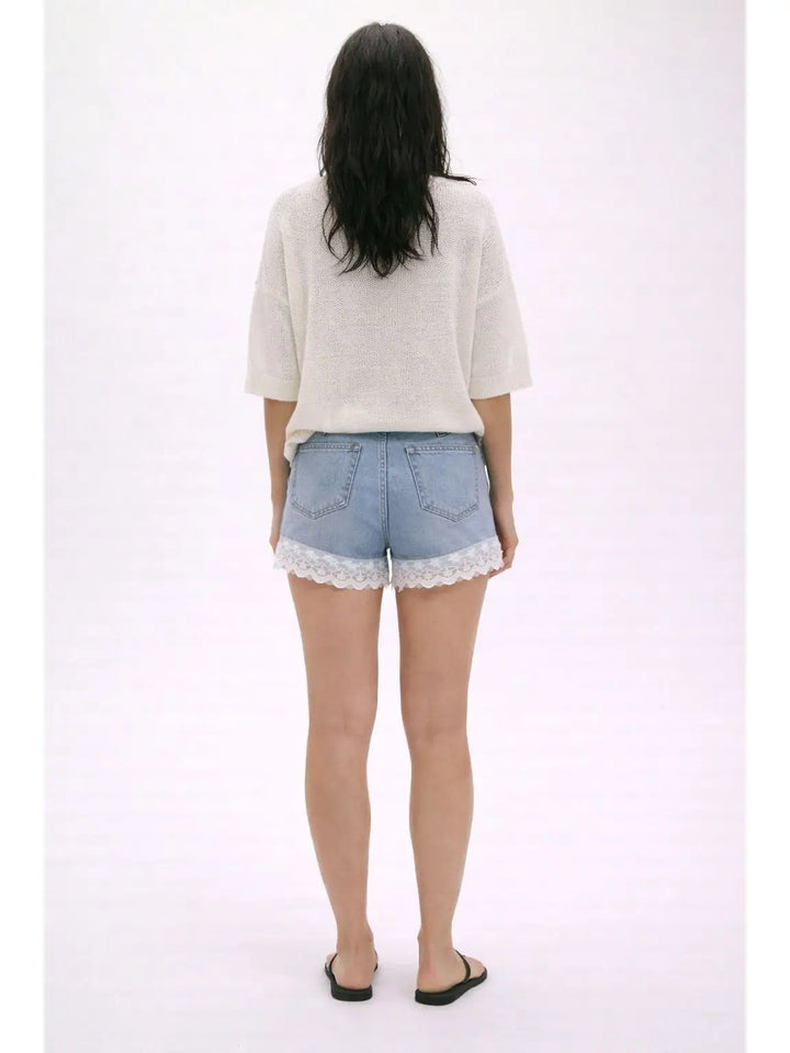 Lace Trim Denim Shorts