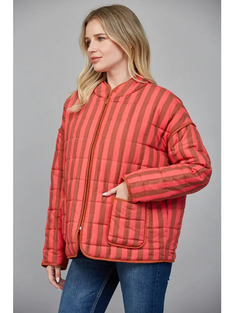 Stripe Print Quilted Oversized Jacket