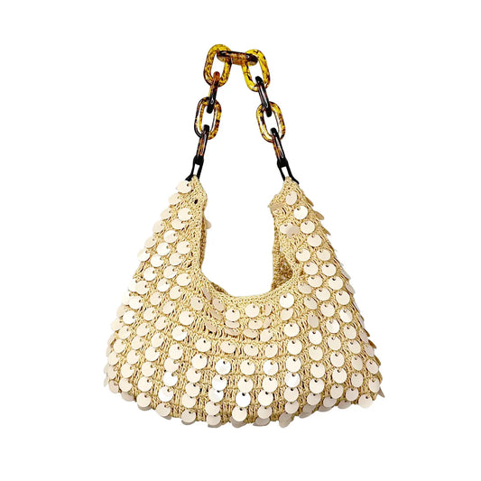 Mia Cotton Purse with Sequins and Chain Handle