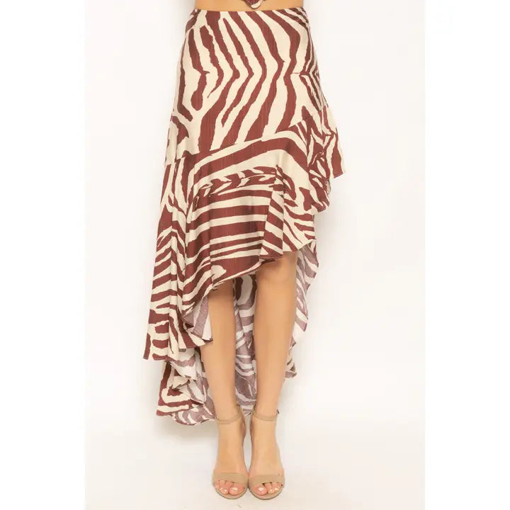 Cream Brown High Low Flowy Maxi Skirt