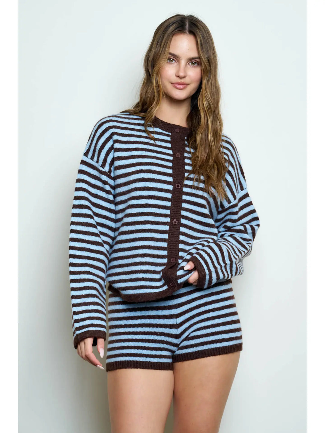 Striped Button Down Long Sleeve Contrast Cardigan