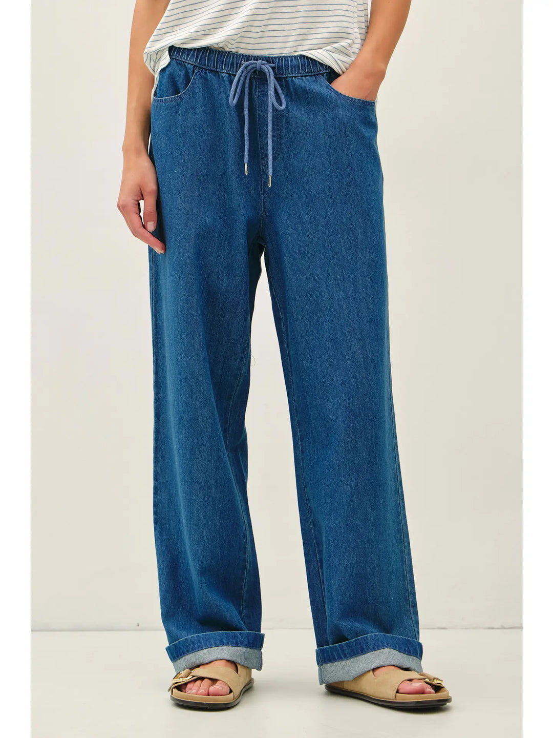 Ultra Comfy Pull On Wide Leg Denim Pants