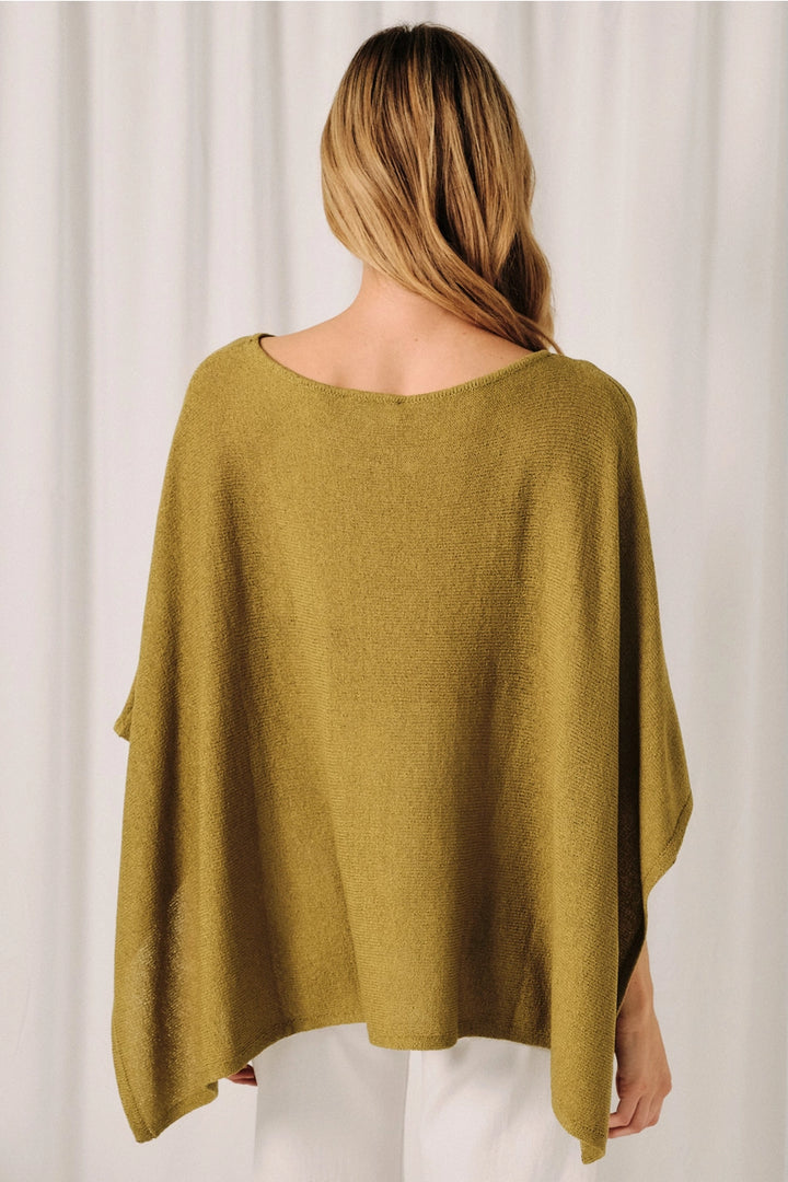 Chartreuse Loose Fit Open Knit Boatneck Layering Cape Sweater