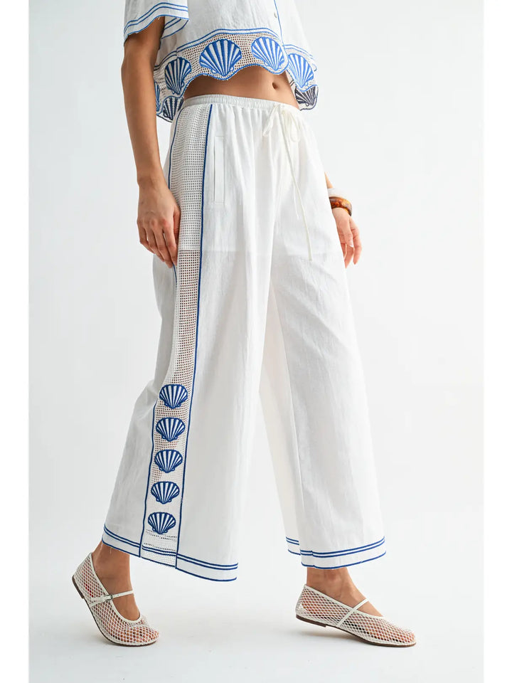 Shell Embroidered Pants