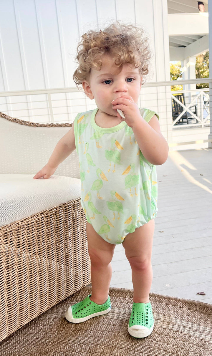 Mint Pelican Bubble Romper: 12-18M