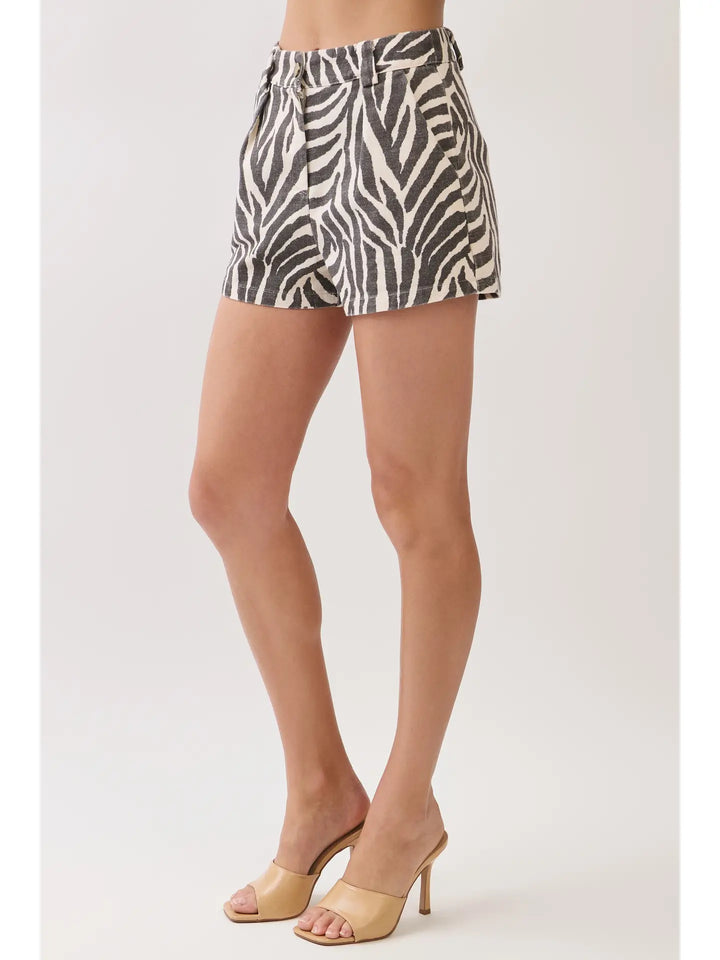 Zebra Print High Waist Tailored Shorts