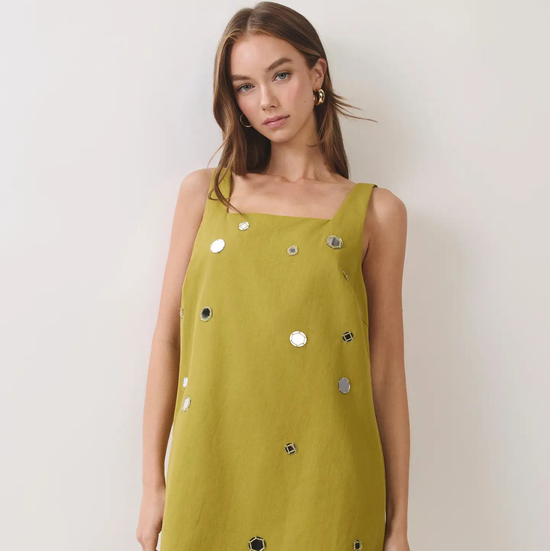 Mirror Embellished A-Line Mini Dress