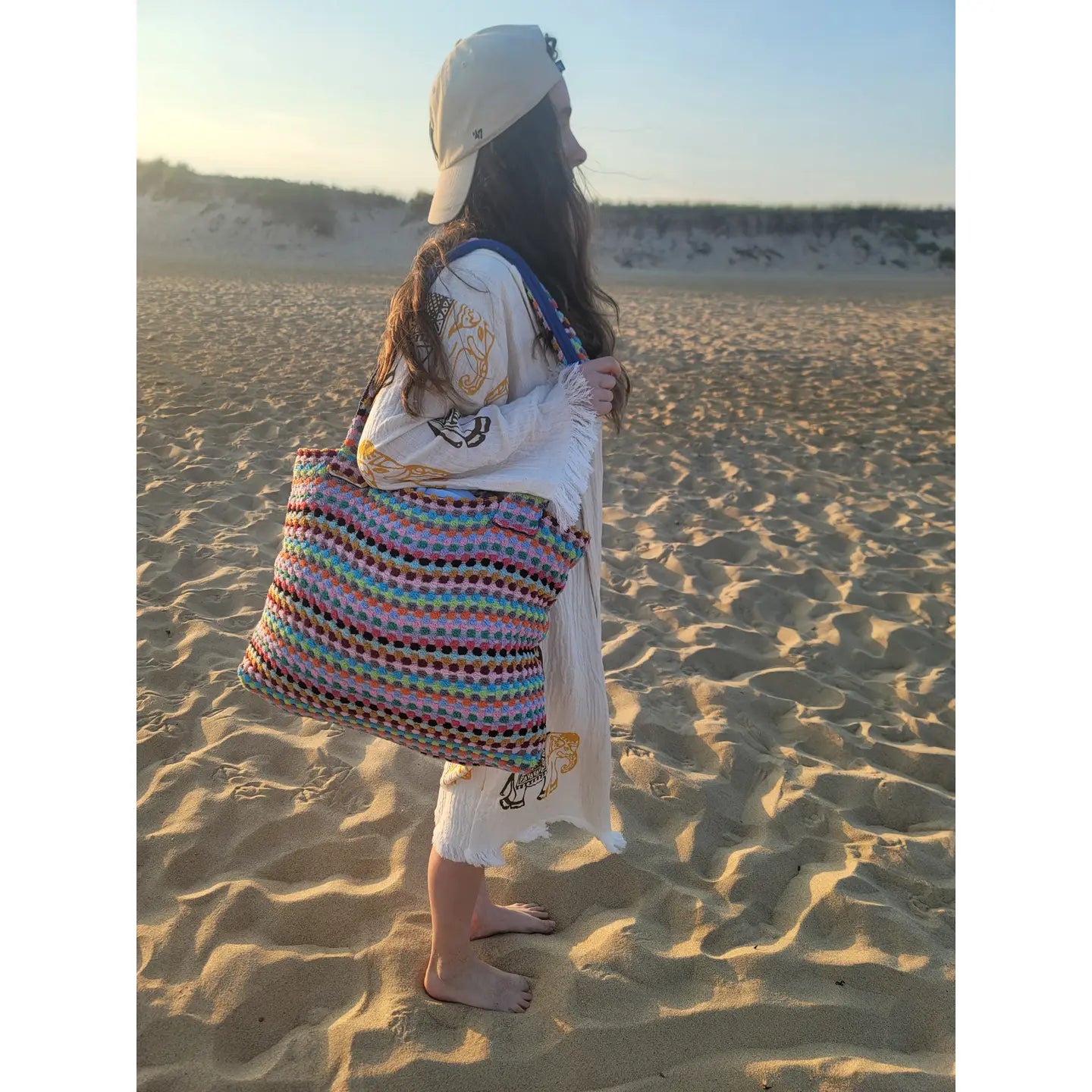 Pom Pom Beach Tote Bag | Handwoven Summer Bag | Size - Large