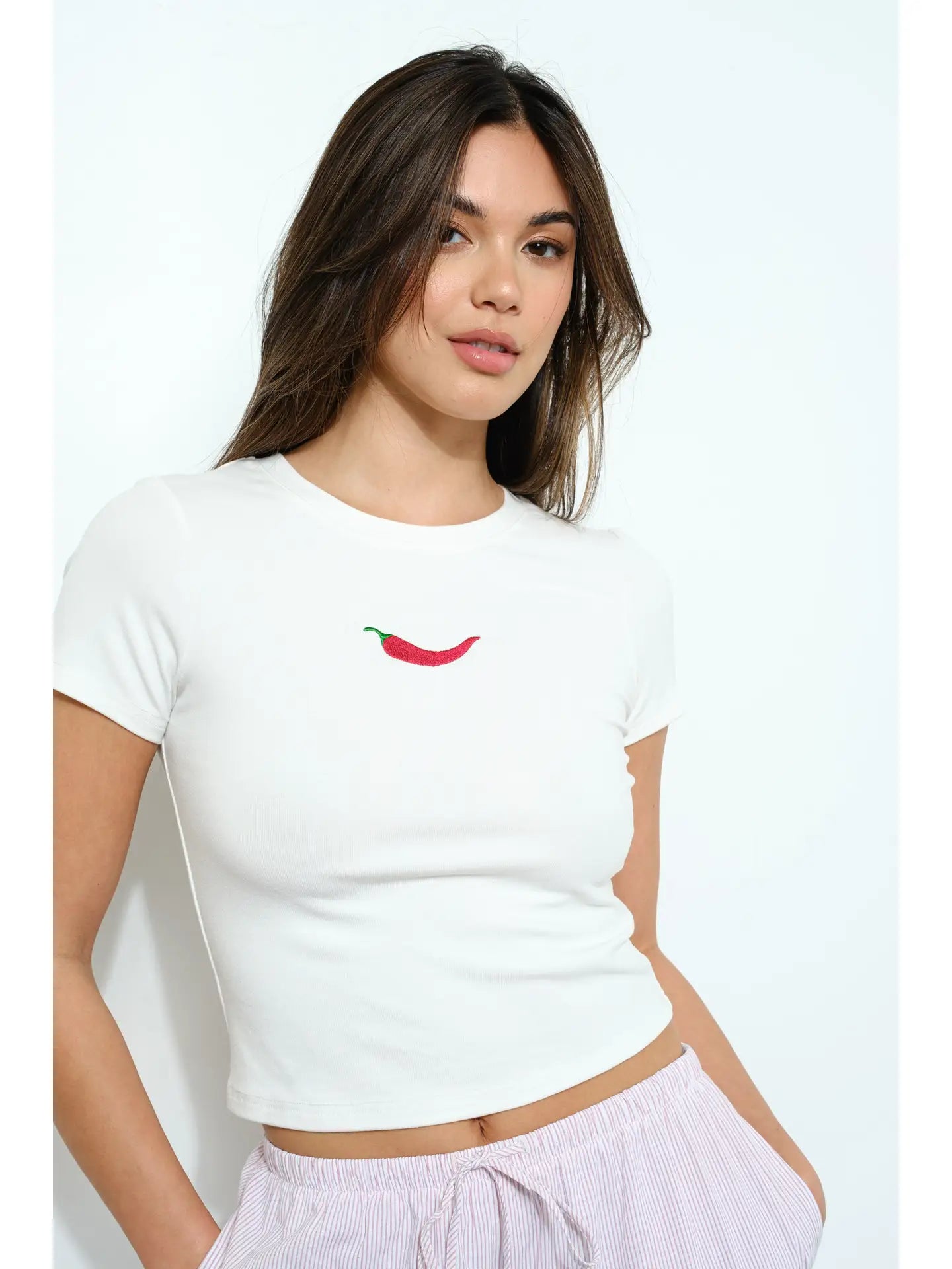 Chili Embroidered Crop Tee