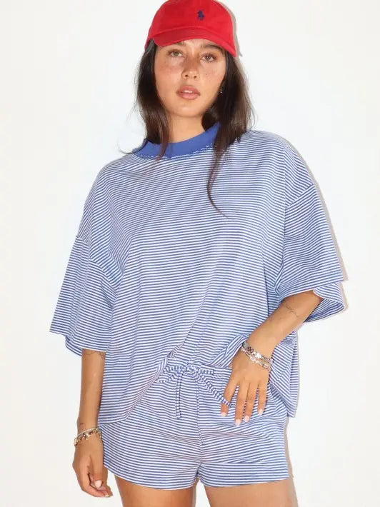 Royal Blue Striped Oversized Tee