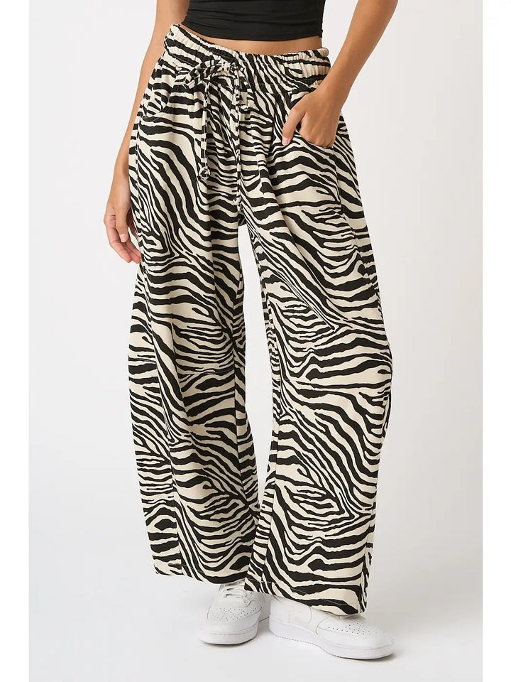 Zebra Print Pull-On Barrel Leg Pants