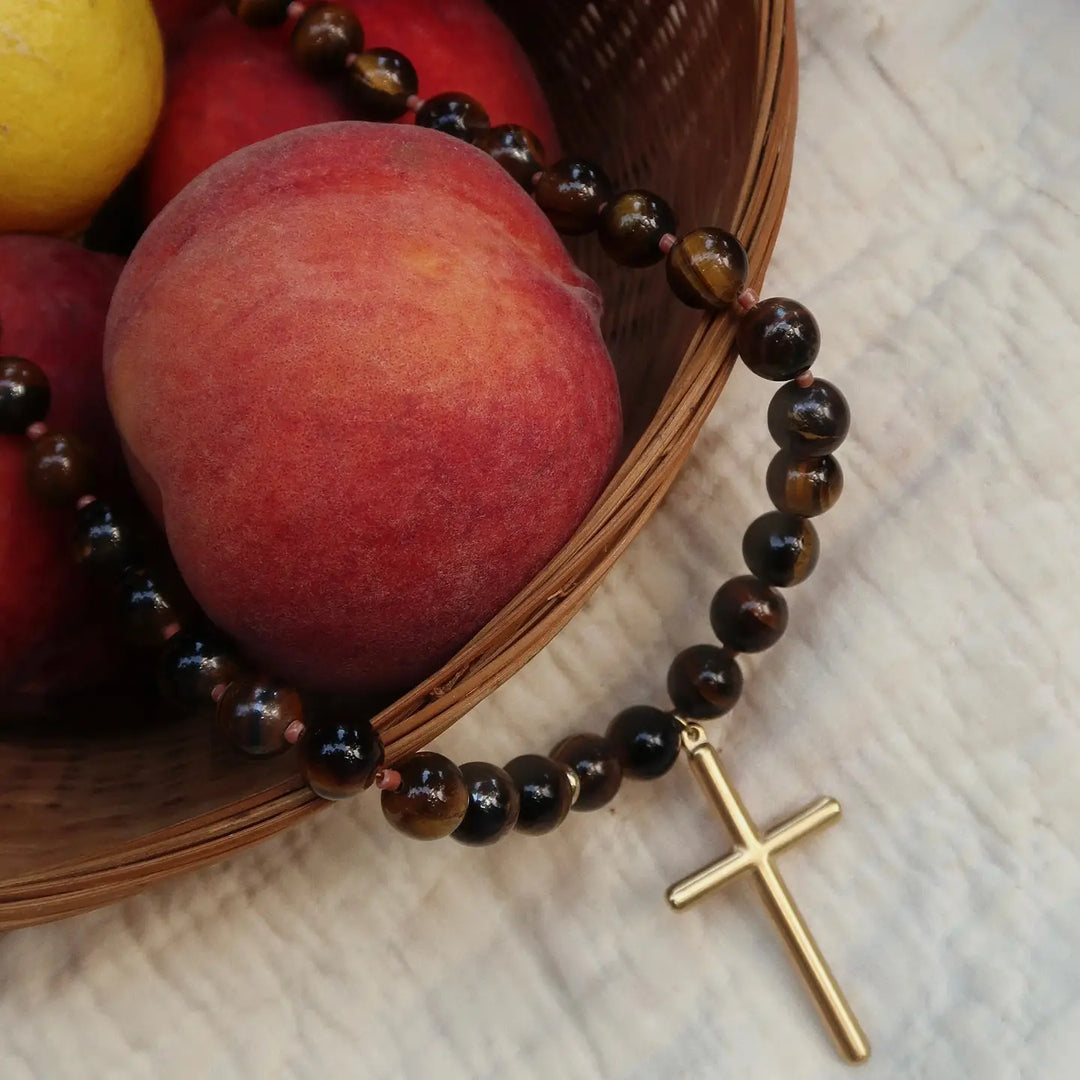 Conley Beaded Cross Necklace : Hypoallergenic and Water Resistant