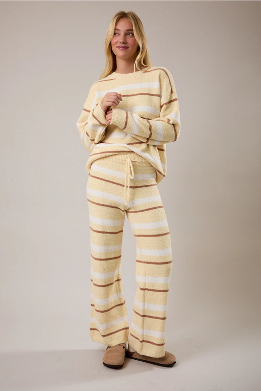 Yellow Striped Wide Leg Sweater Pants