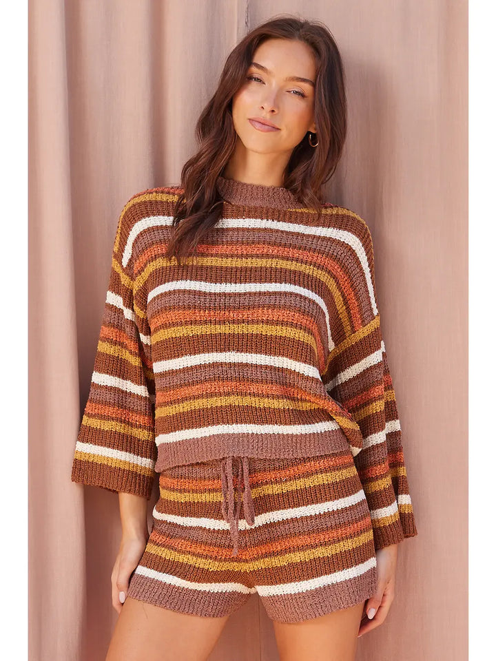 Mocha Stripe Knit Top