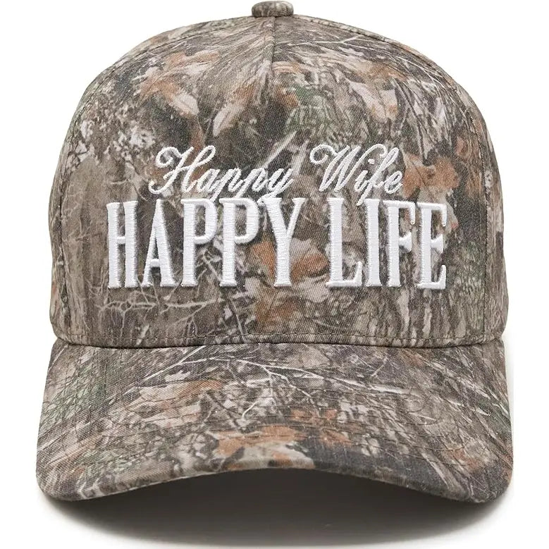 Camo Happy Wife Happy Life - Wood Camo