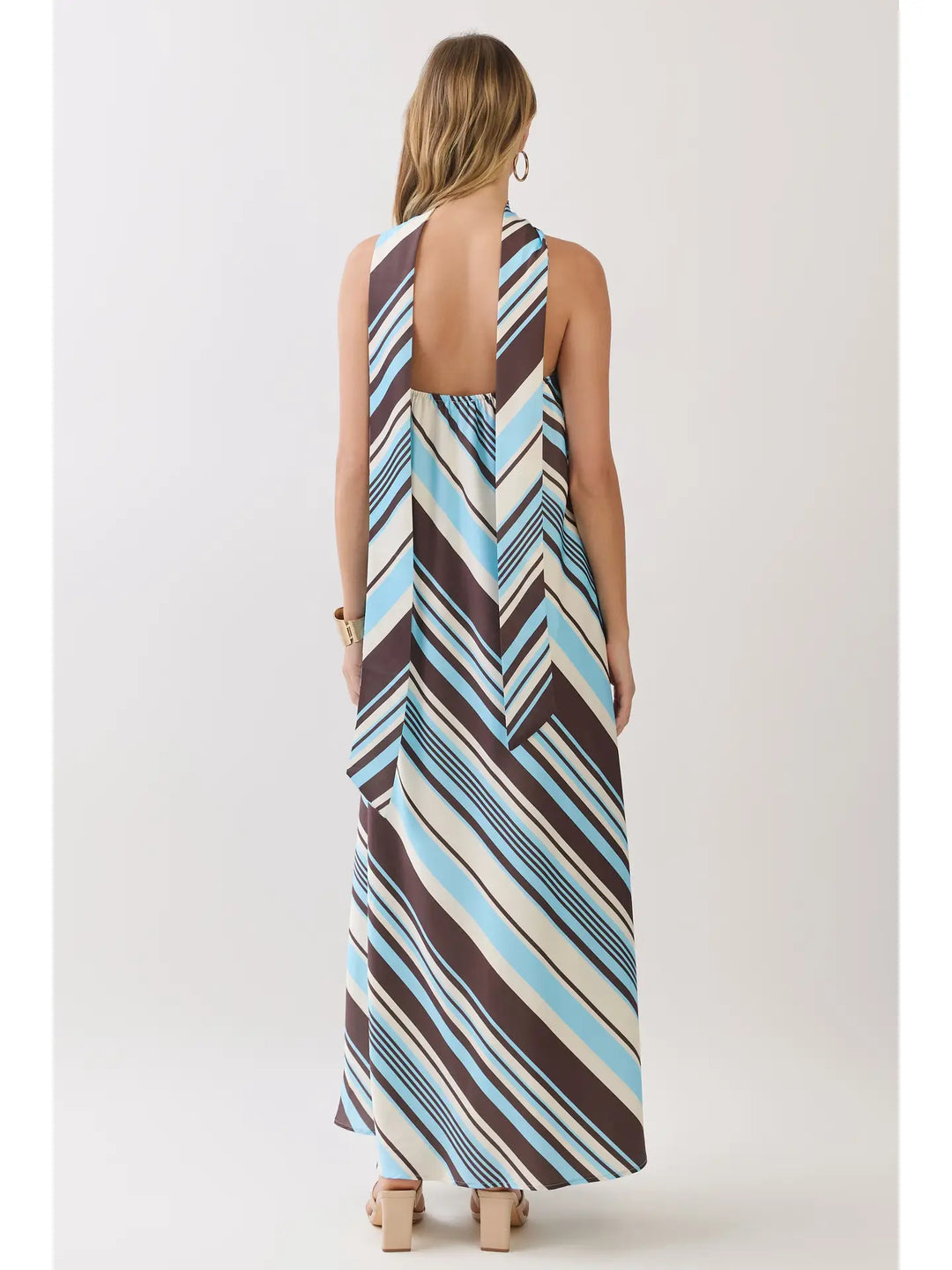 Striped Strapless Maxi Dress with Scarf
