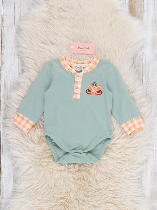 Football Feathers Embroidered Bubble Romper