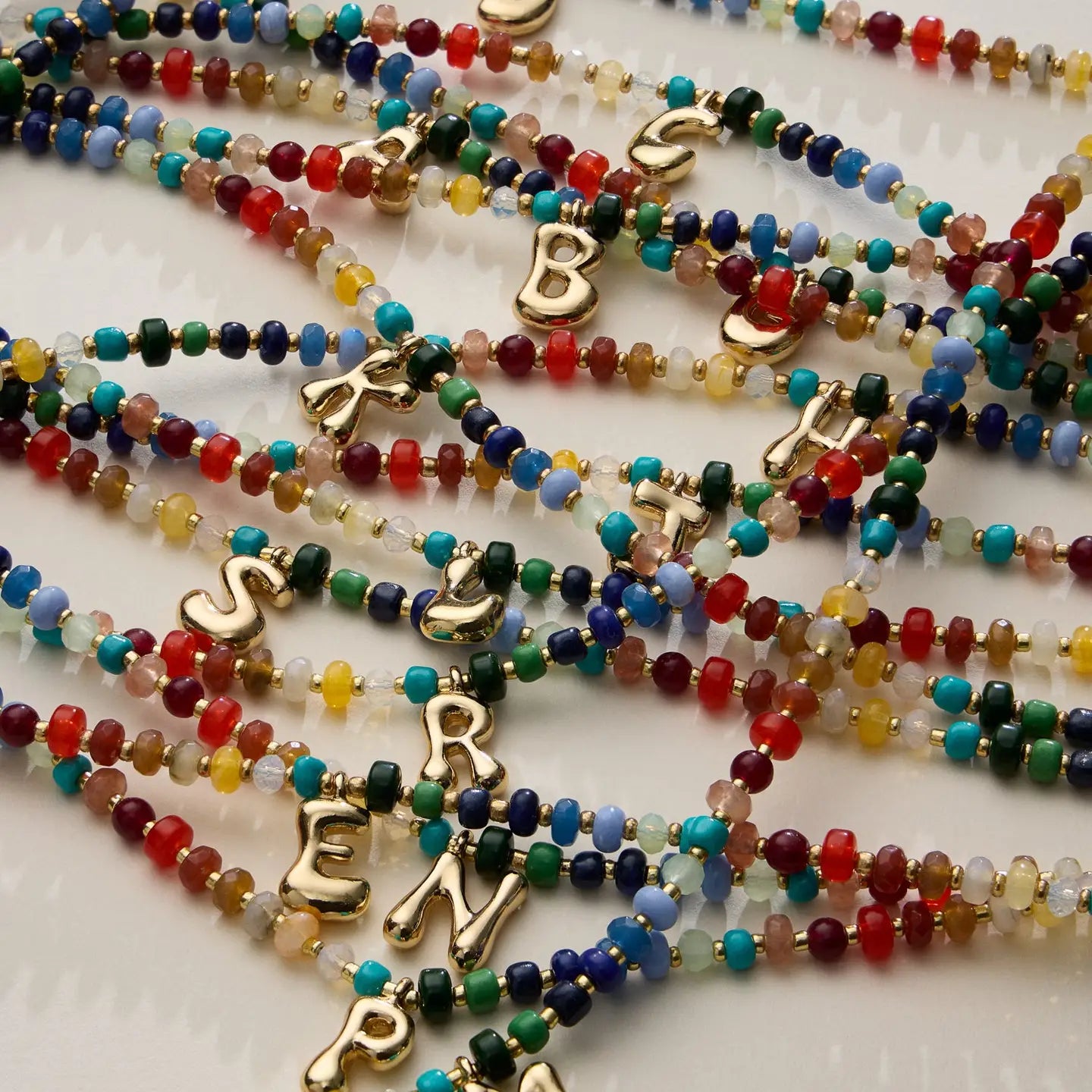 Colorful Beaded Necklace with Gold Letter Charm