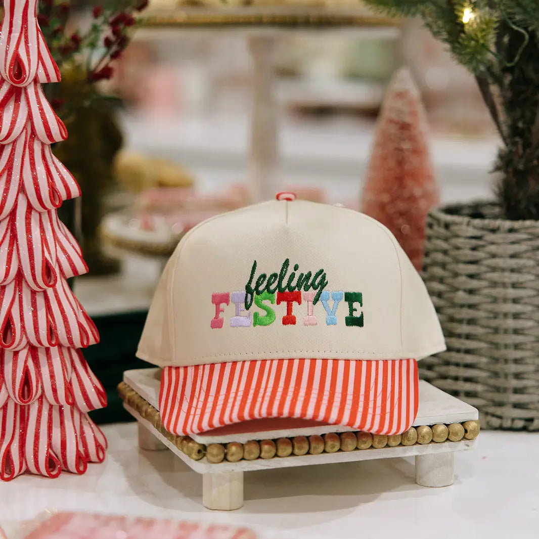 Feeling Festive Pink Striped Hat Christmas Hat
