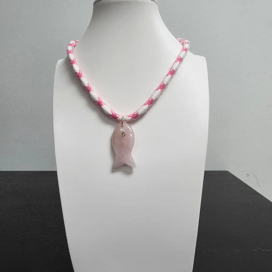 Pink Cord Necklace 16 Inch with Fish Charm