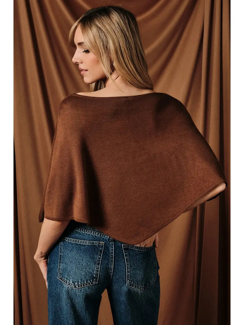 Slouchy Boat Neck Knit Pullover Poncho Top