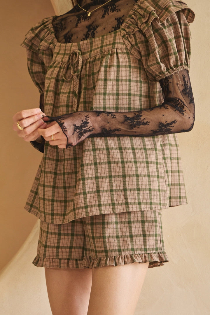 Plaid Puff Sleeve Top