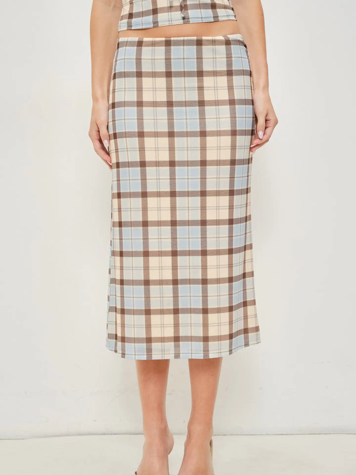 Jemima Plaid Mesh Midi Skirt