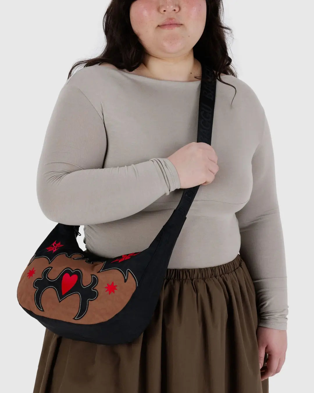 Medium Nylon Crescent Bag - Western Appliqué Baggu