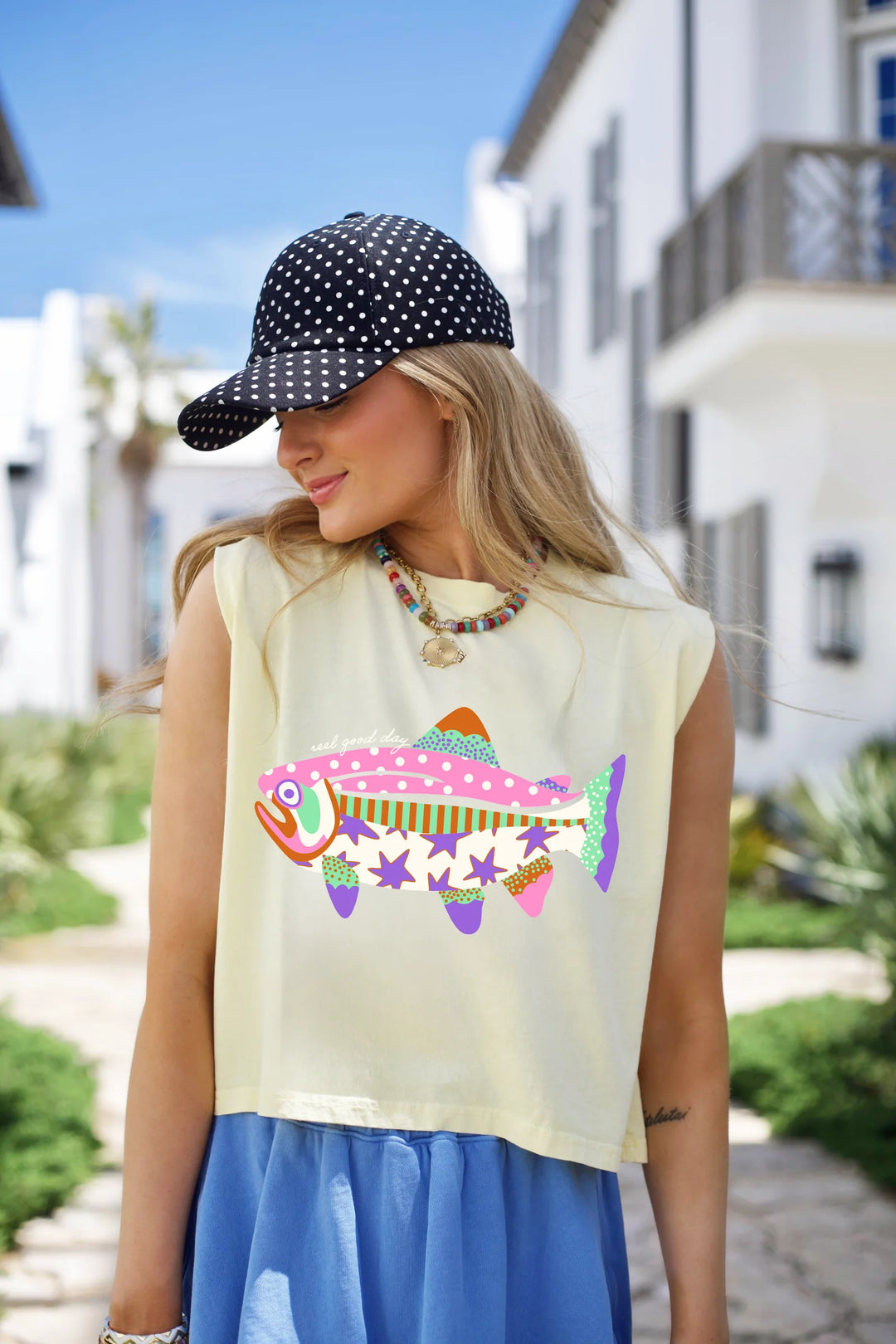 Reel Good Day Butter Yellow Muscle Tank
