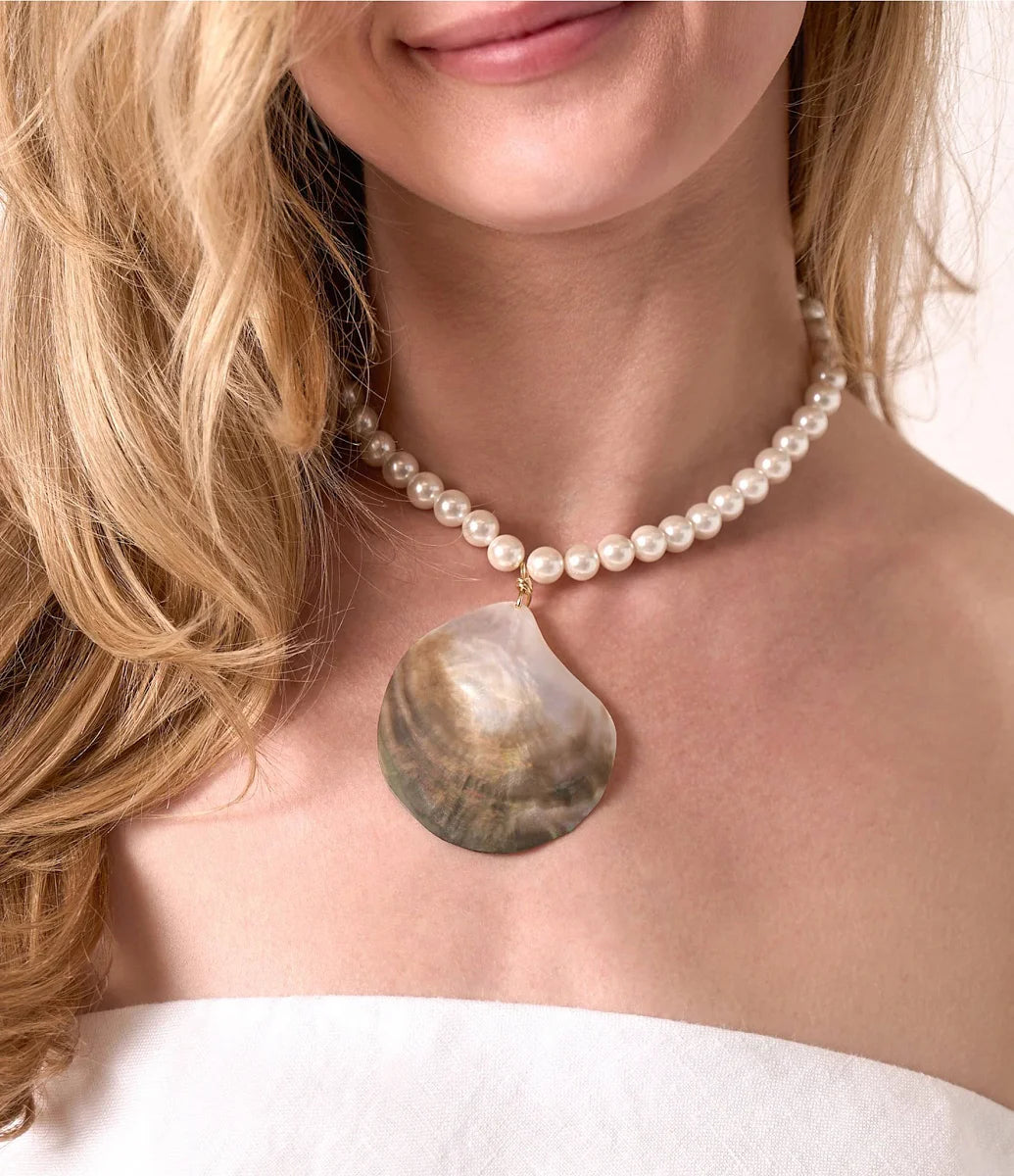 Electric Picks Siren Pearl Seashell Statement Pendant Necklace