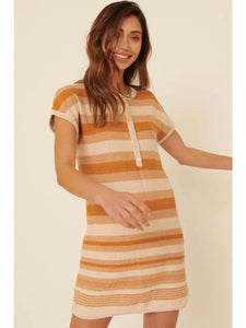 Stripe Round Neck Short Sleeve Mini Sweater Dress